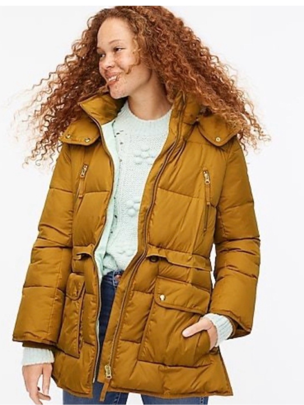 J. Crew Mustard Quilted “Chateau” Puffer Coat